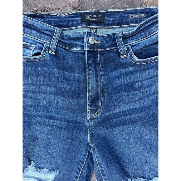 Judy Blue high rise straight distressed ripped jeans size 31x29 - Picture 2 of 5